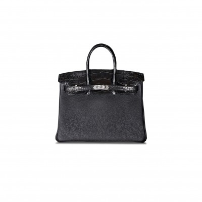 HERMES MASTER BIRKIN TOUCH 25 TOGO CROCODILE LEATHER BLACK SILVER BUCKLE BAG 3053468627 (25*20*13cm)